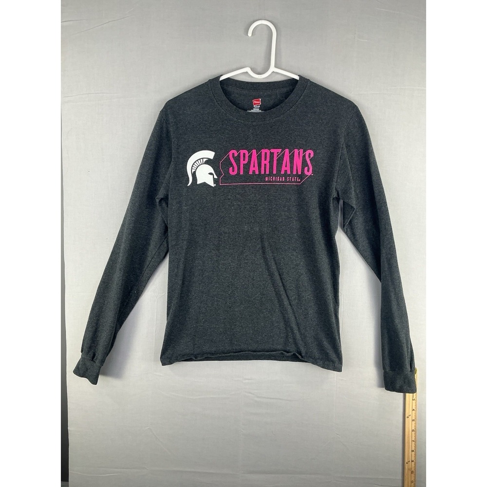 Michigan State Spartans Long Sleeve T-Shirt Small Gray Pink Logo‎ Hanes
